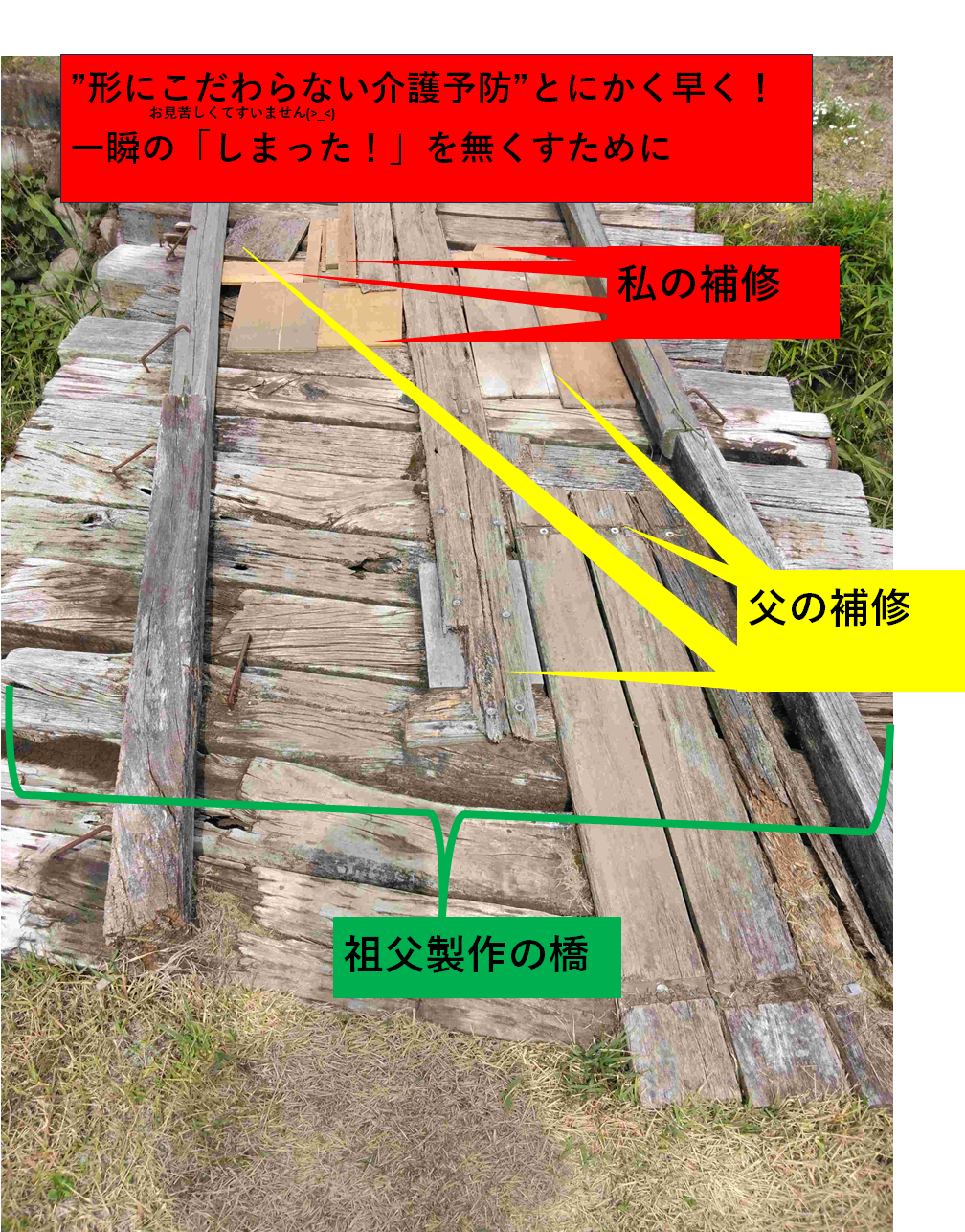 腐った穴につまずいたりハマって怪我を避けなくてはいけません