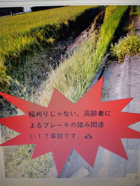 車が田んぼに突っ込んだ事故現場です