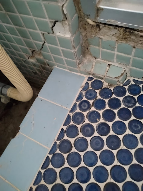 明らかなタイルの破損個所